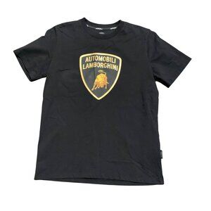 Automobili Lamborghini Black Cotton T-Shirt With Gold Logo Print Men’s Medium